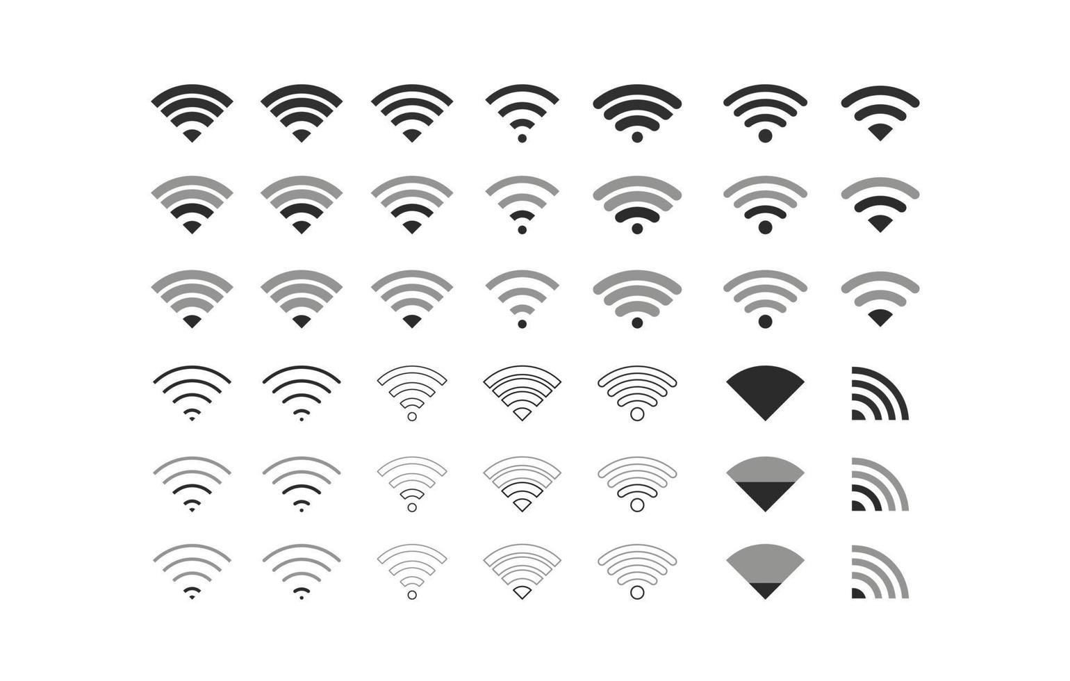 Set of Wireless network sign symbol wifi icon black color vector