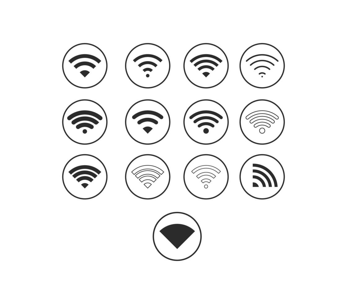 Set of Wireless network sign symbol wifi icon black color vector