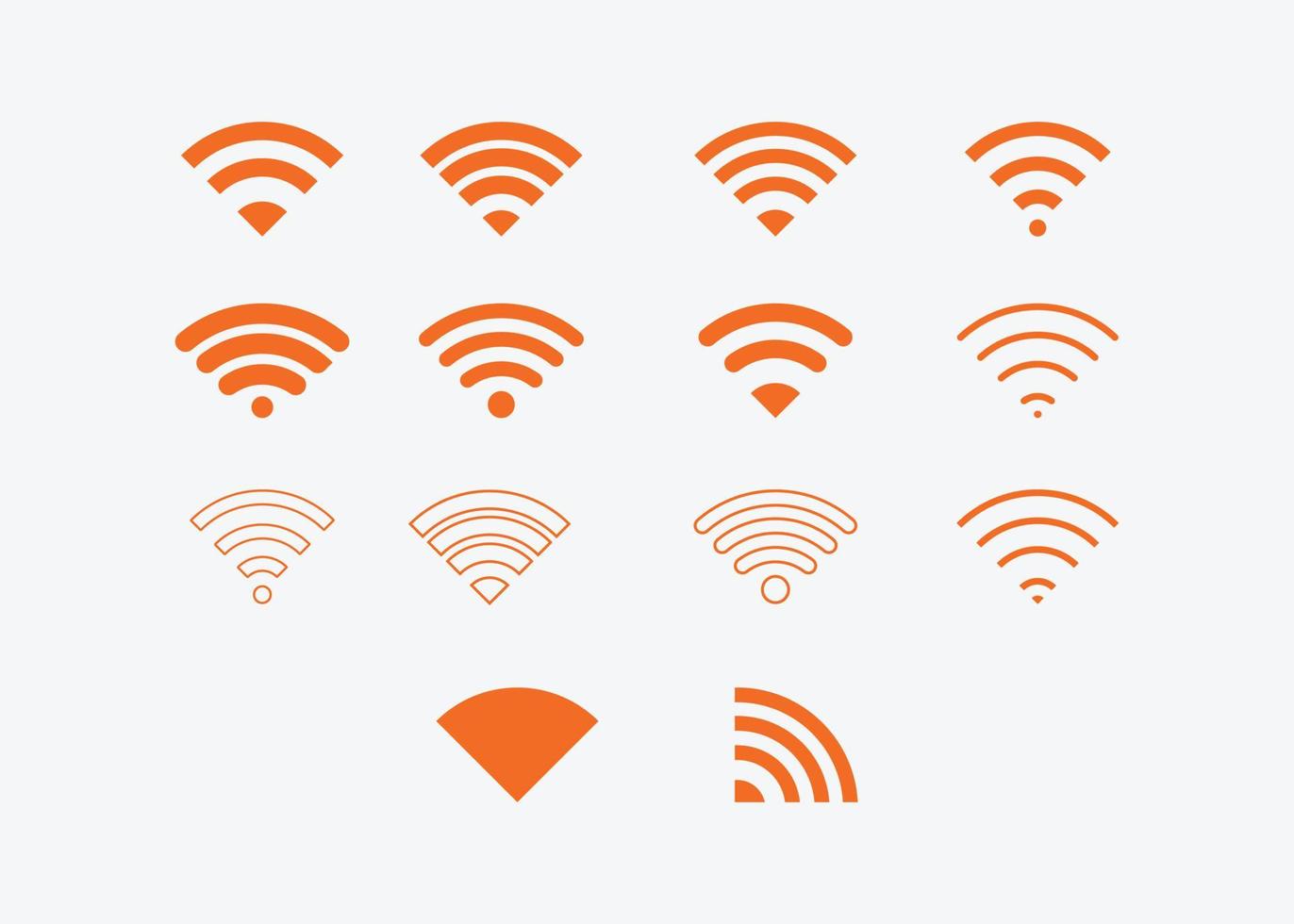 conjunto de icono de símbolo de signo de red inalámbrica color naranja vector