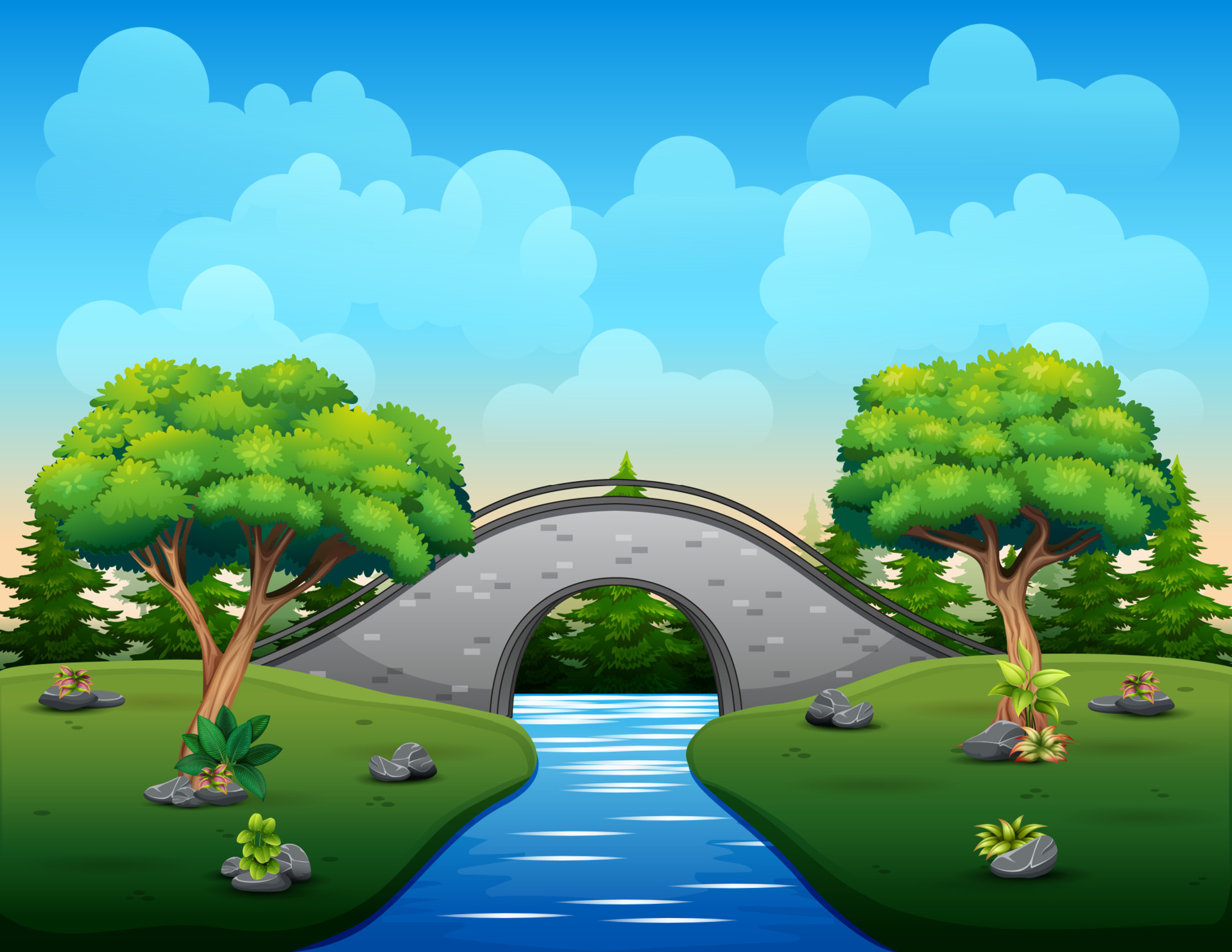 Cartoon of the stone bridge over the river 5557468 Vector Art at Vecteezy