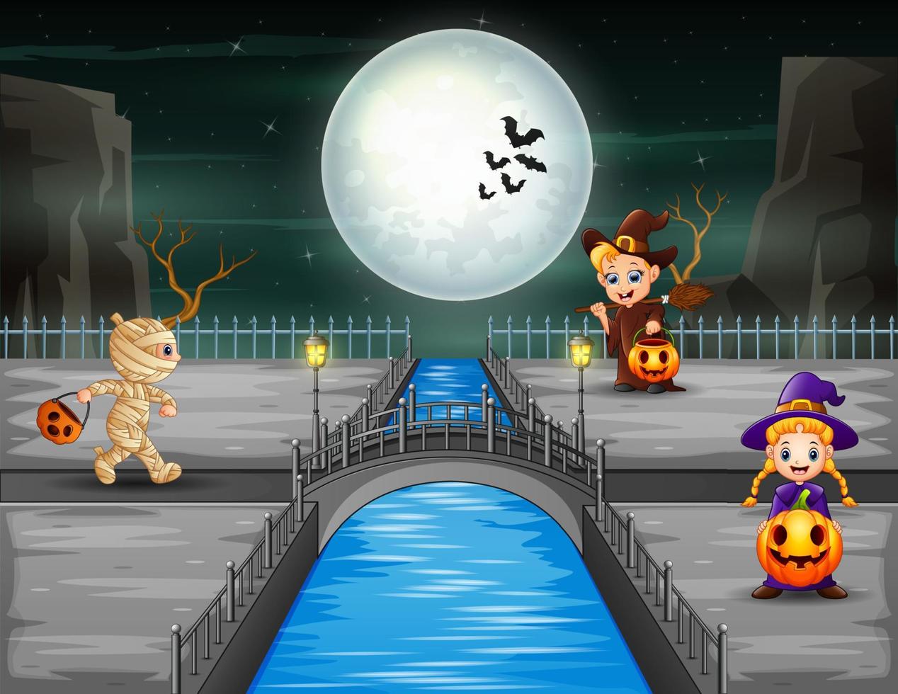 Halloween party with a mummy and witches vector