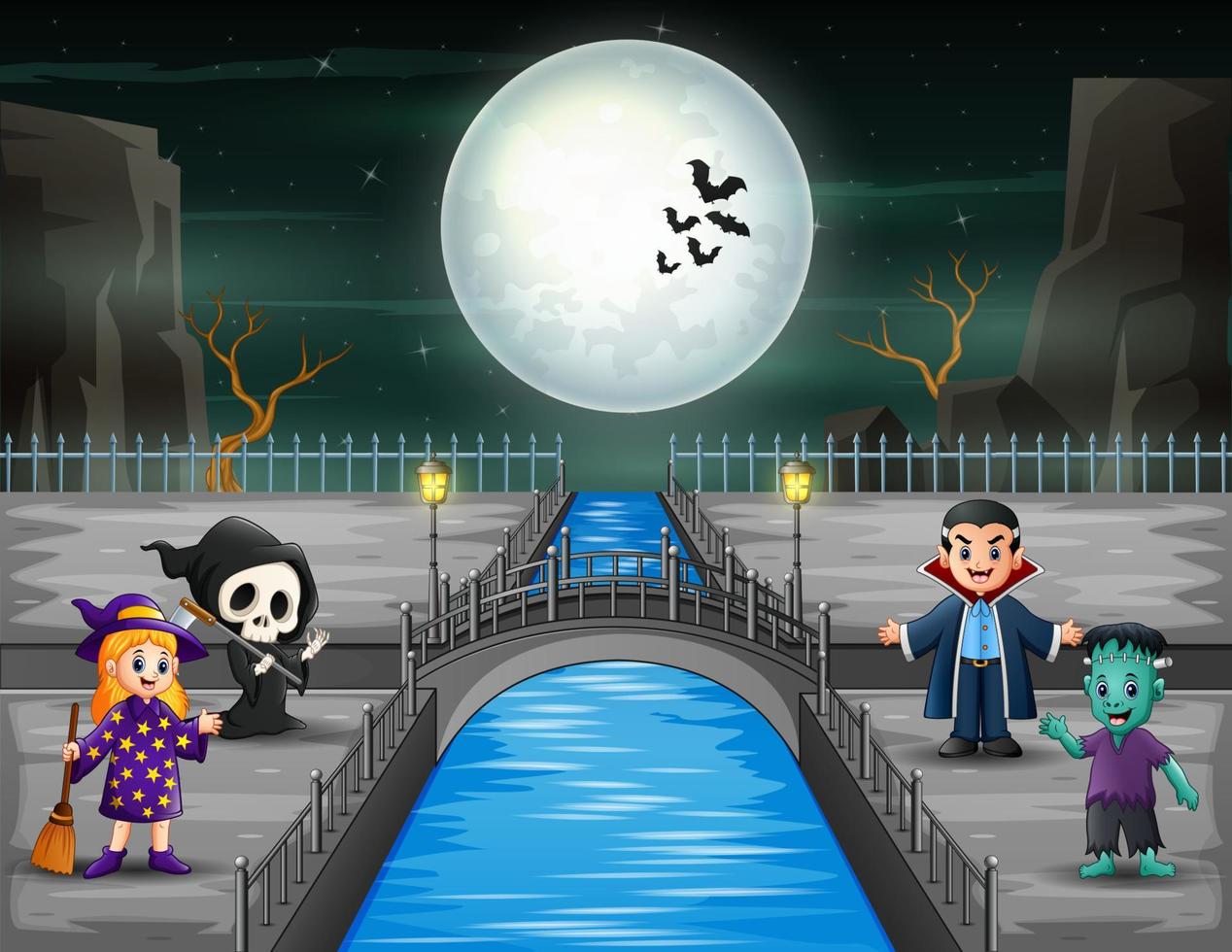 Halloween background with funny cartoon character vector