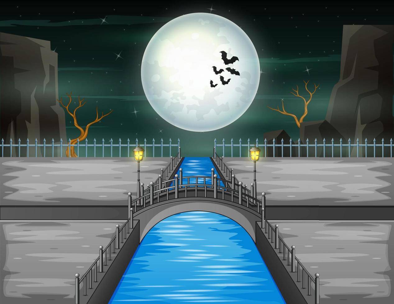 Arch bridge with full moon background vector