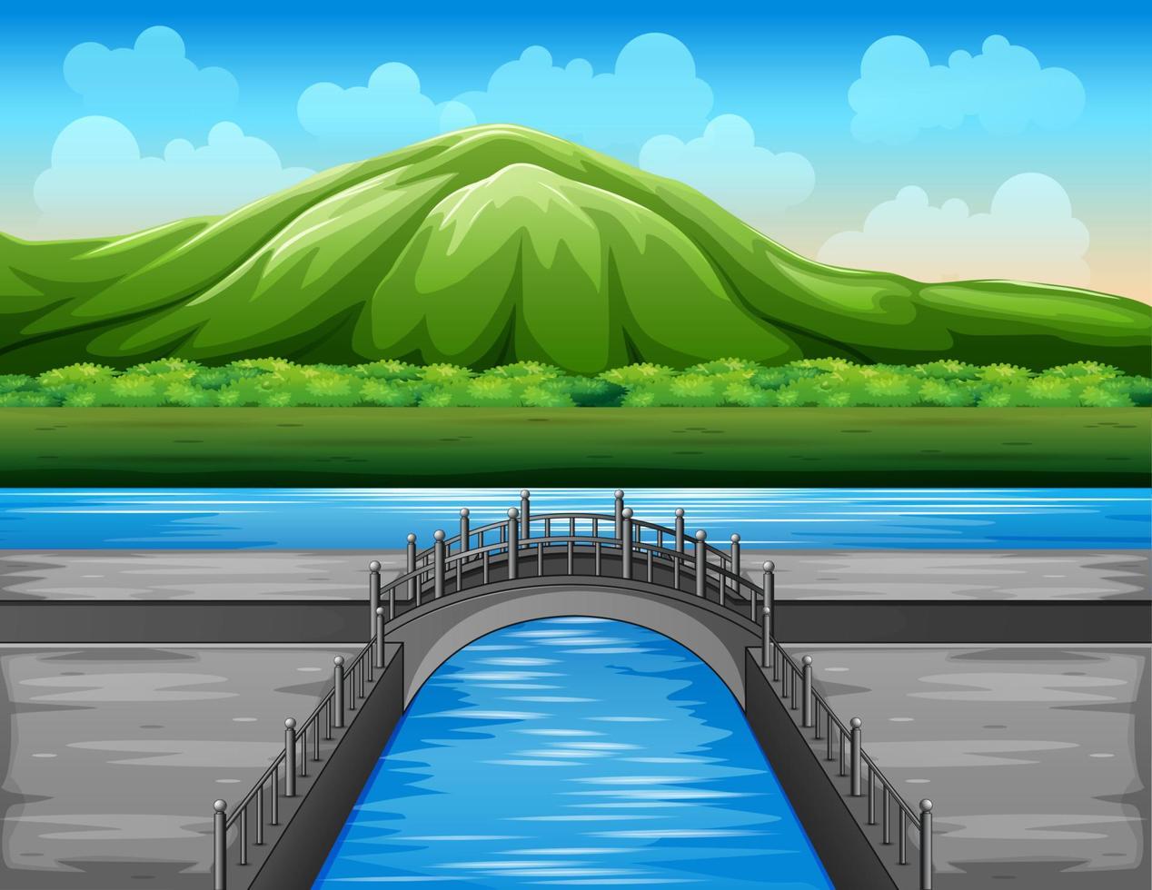 The arch bridge with green mountain background vector