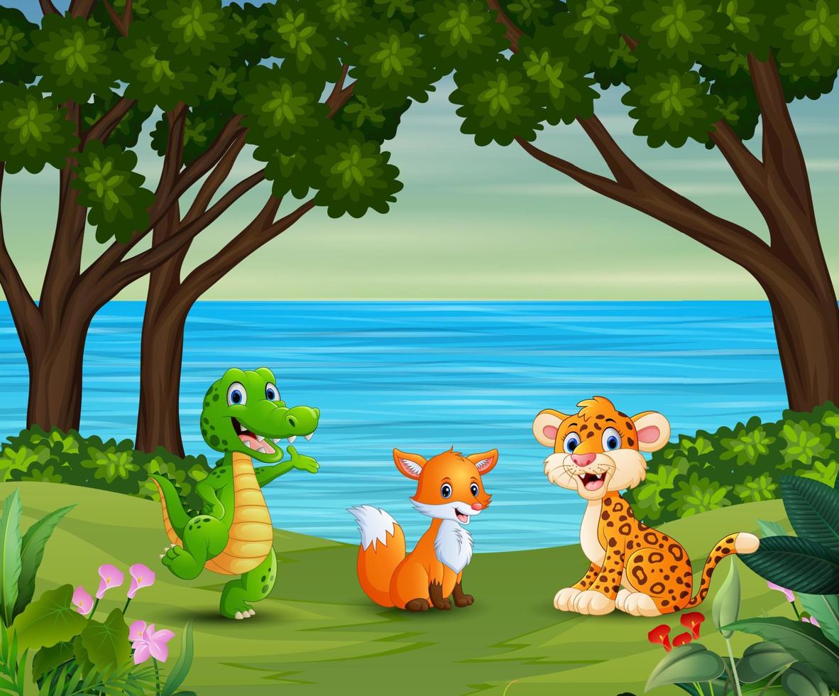 Happy animals cartoon are enjoying in the beautiful nature 5557668 Vector Art at Vecteezy Happy animals cartoon are enjoying in the beautiful nature 5557668 Vector Art at Vecteezy