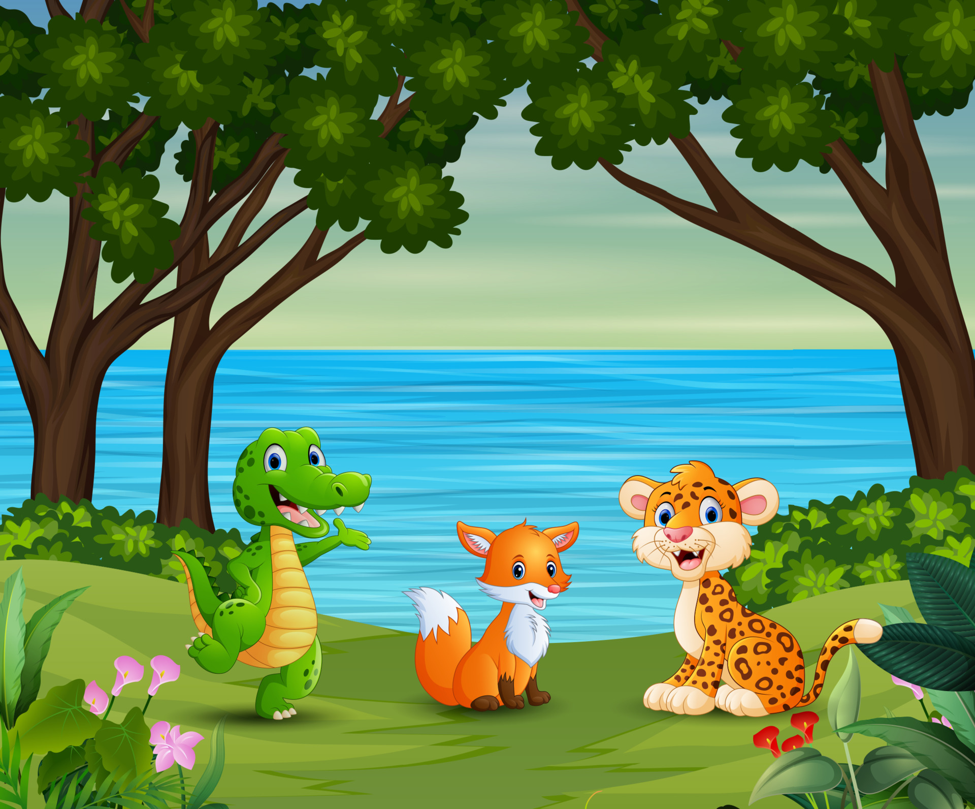 Happy animals cartoon are enjoying in the beautiful nature 5557668 Vector Art at Vecteezy Happy animals cartoon are enjoying in the beautiful nature 5557668 Vector Art at Vecteezy