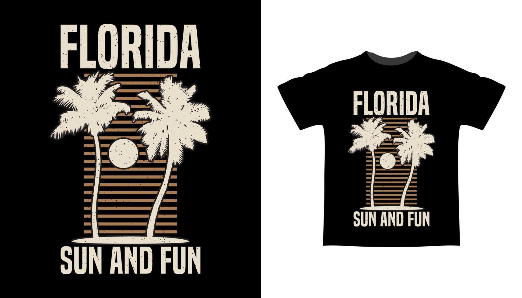 sol de florida y diversión con diseño de camiseta de palmeras vector