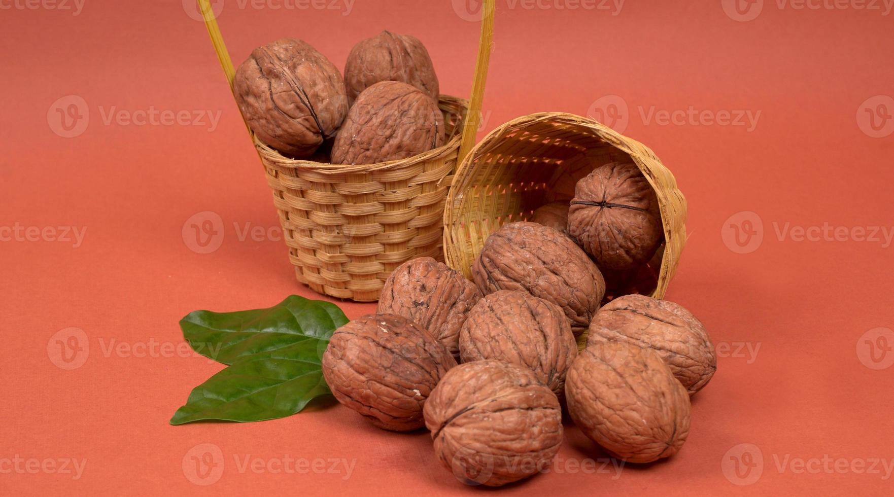 Closup photo of a walnut seed. Food that is good for brain and lower risk of heart disease.
