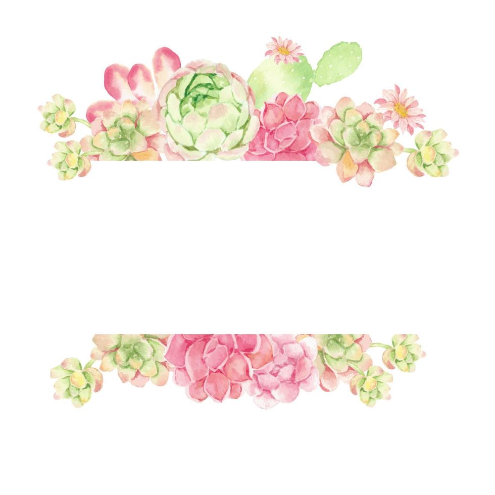 watercolor cactus and succulent bouquet arrangement banner background with copy space for text vector