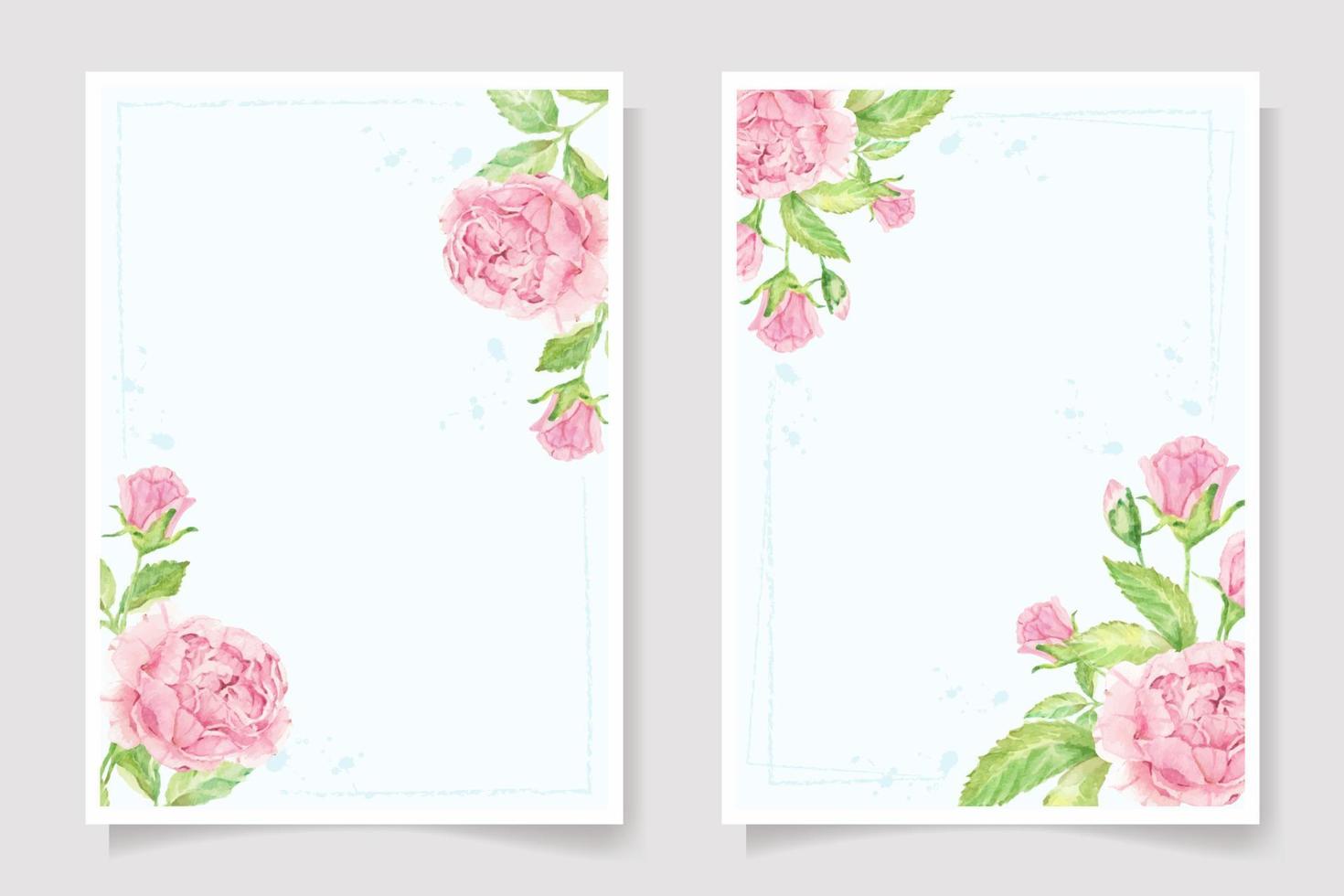 watercolor pink rose flower branch bouquet  wedding invitation card template collection vector