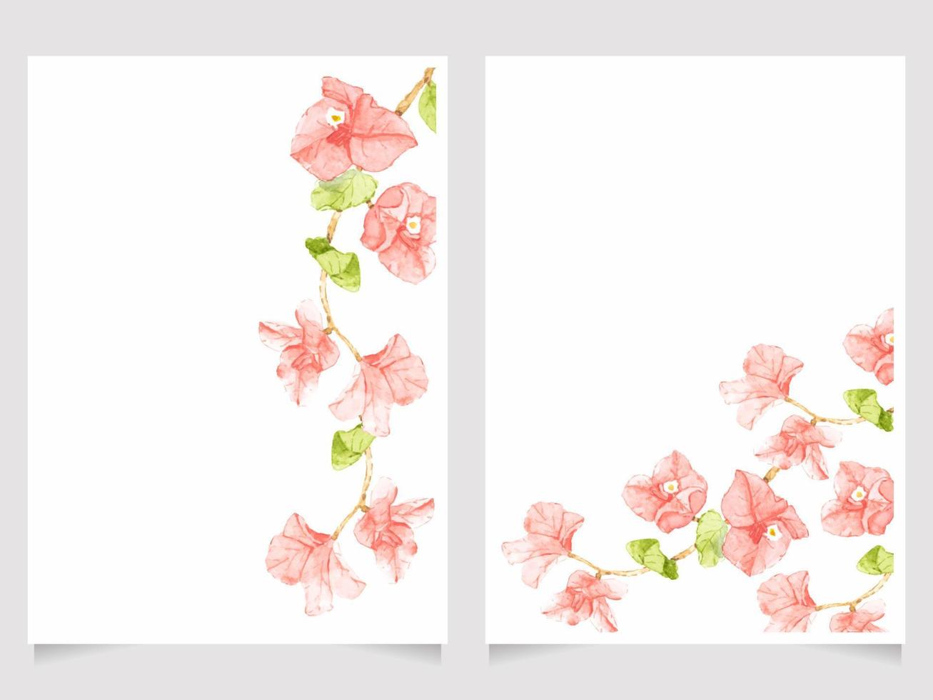 watercolor pink Bougainvillea wedding invitation card template layout 5x7 collection vector