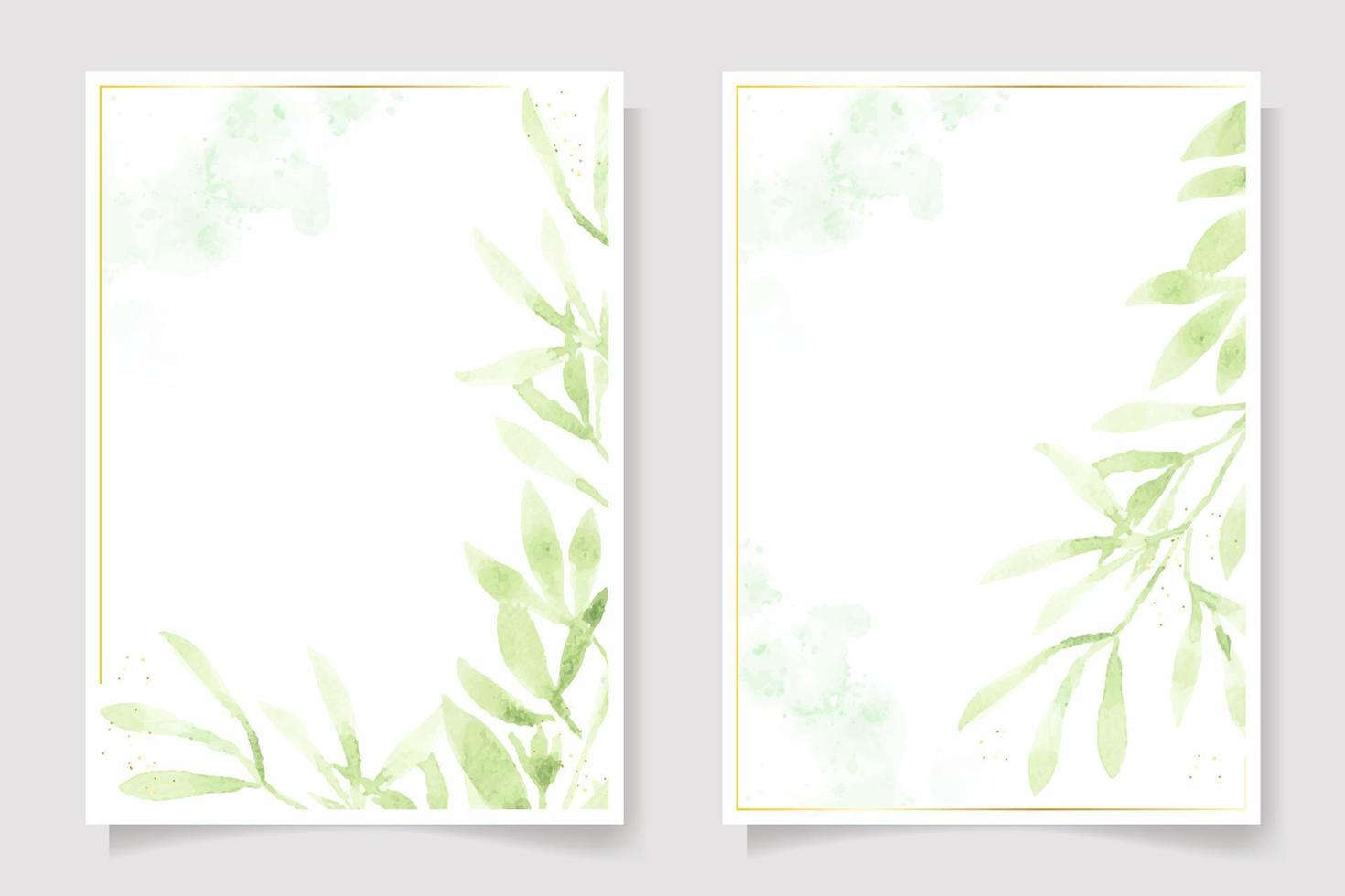 colección de fondo de plantilla de tarjeta de invitación de boda de marco de hoja verde acuarela y brillo dorado vector