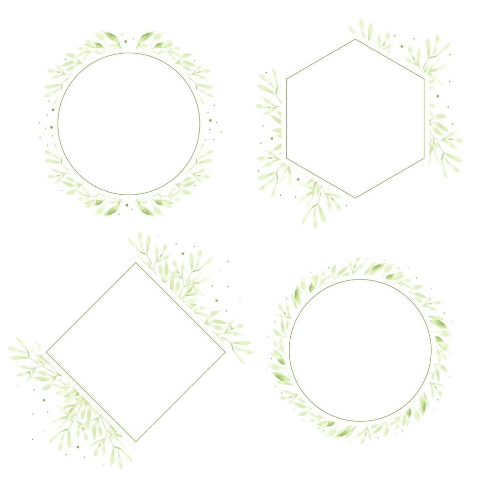 watercolor green leaves wreath frame collection for logo or banner vector