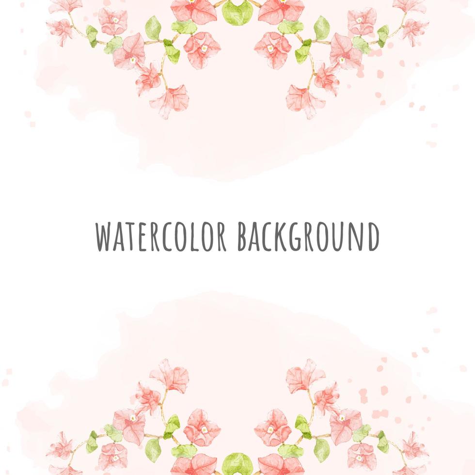 watercolor pink Bougainvillea on pink splash square banner background for wedding or birthday invitation card vector