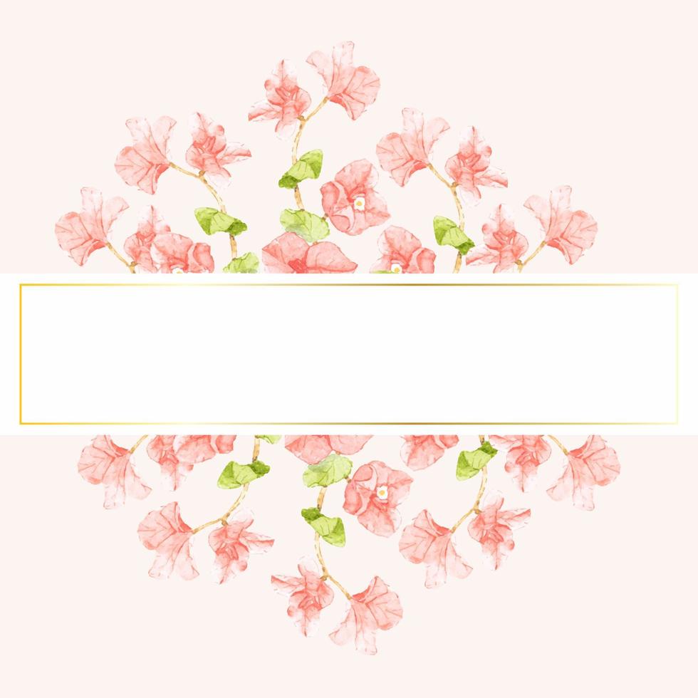 watercolor pink Bougainvillea with golden wreath frame with copy space vector