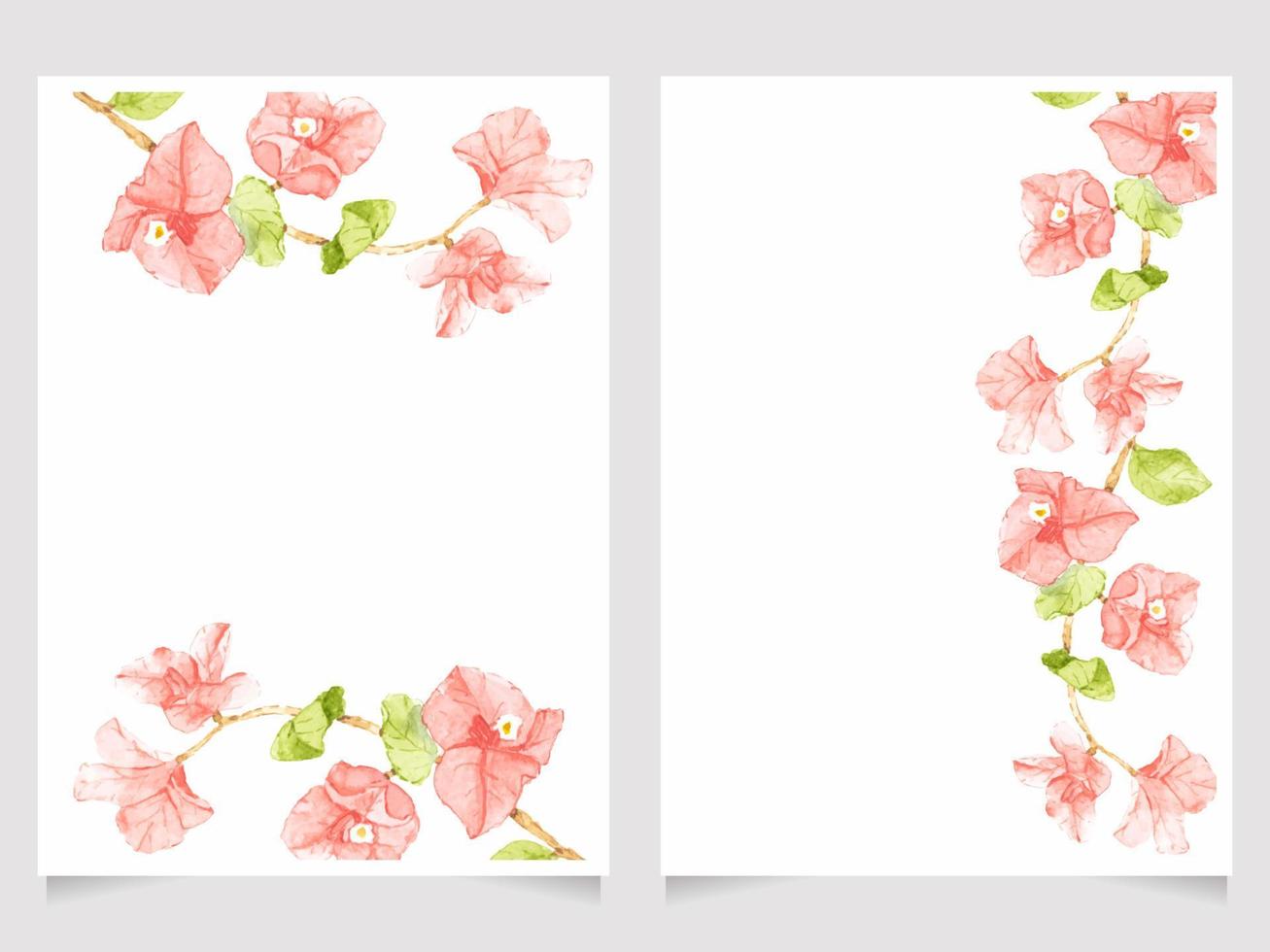 watercolor pink Bougainvillea wedding invitation card template layout 5x7 collection vector
