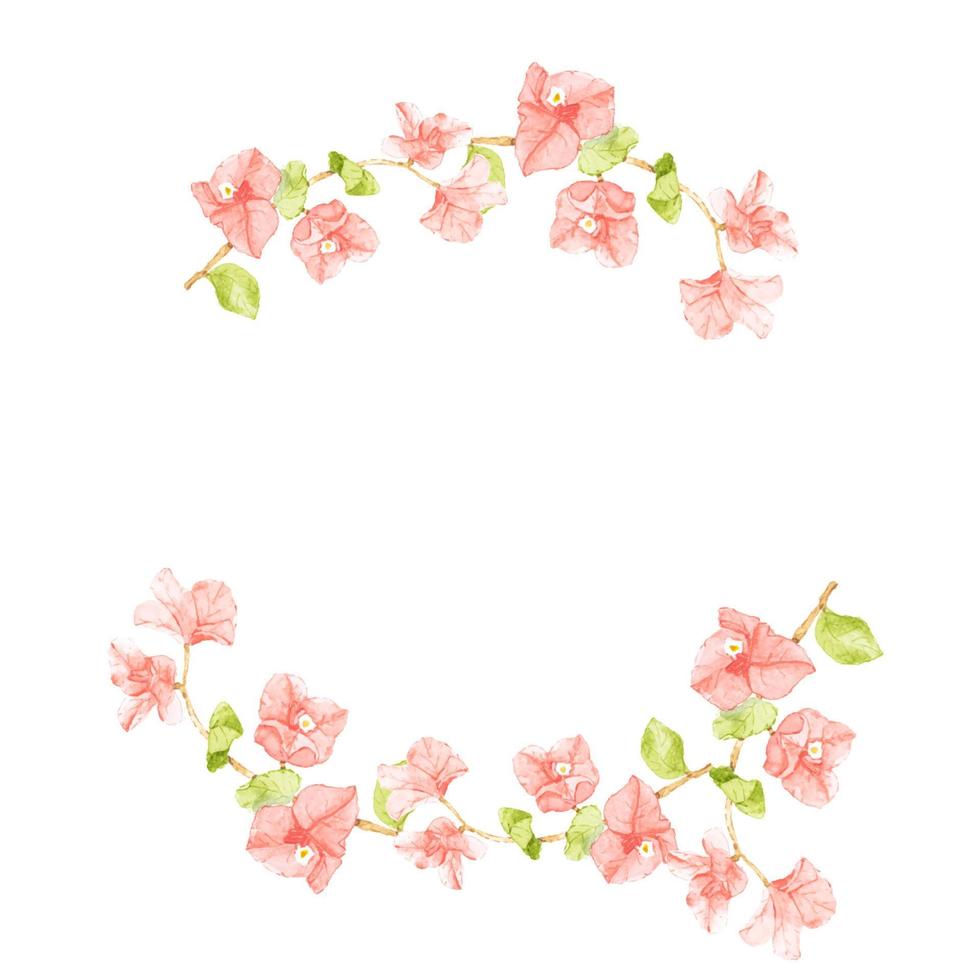 watercolor pink Bougainvillea half circle wreath frame with copy space vector