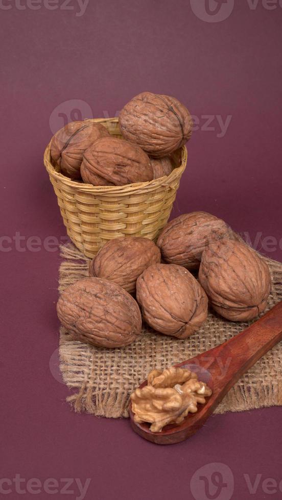 Closup photo of a walnut seed. Food that is good for brain and lower risk of heart disease.