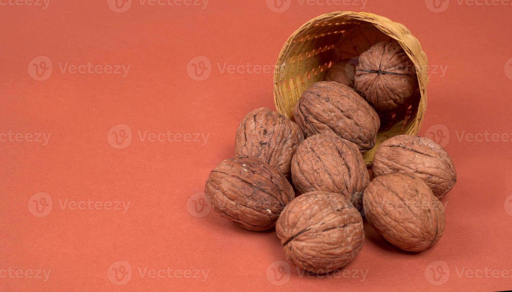 Closup photo of a walnut seed. Food that is good for brain and lower risk of heart disease.