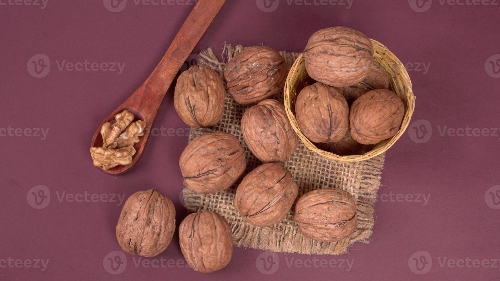 Closup photo of a walnut seed. Food that is good for brain and lower risk of heart disease.