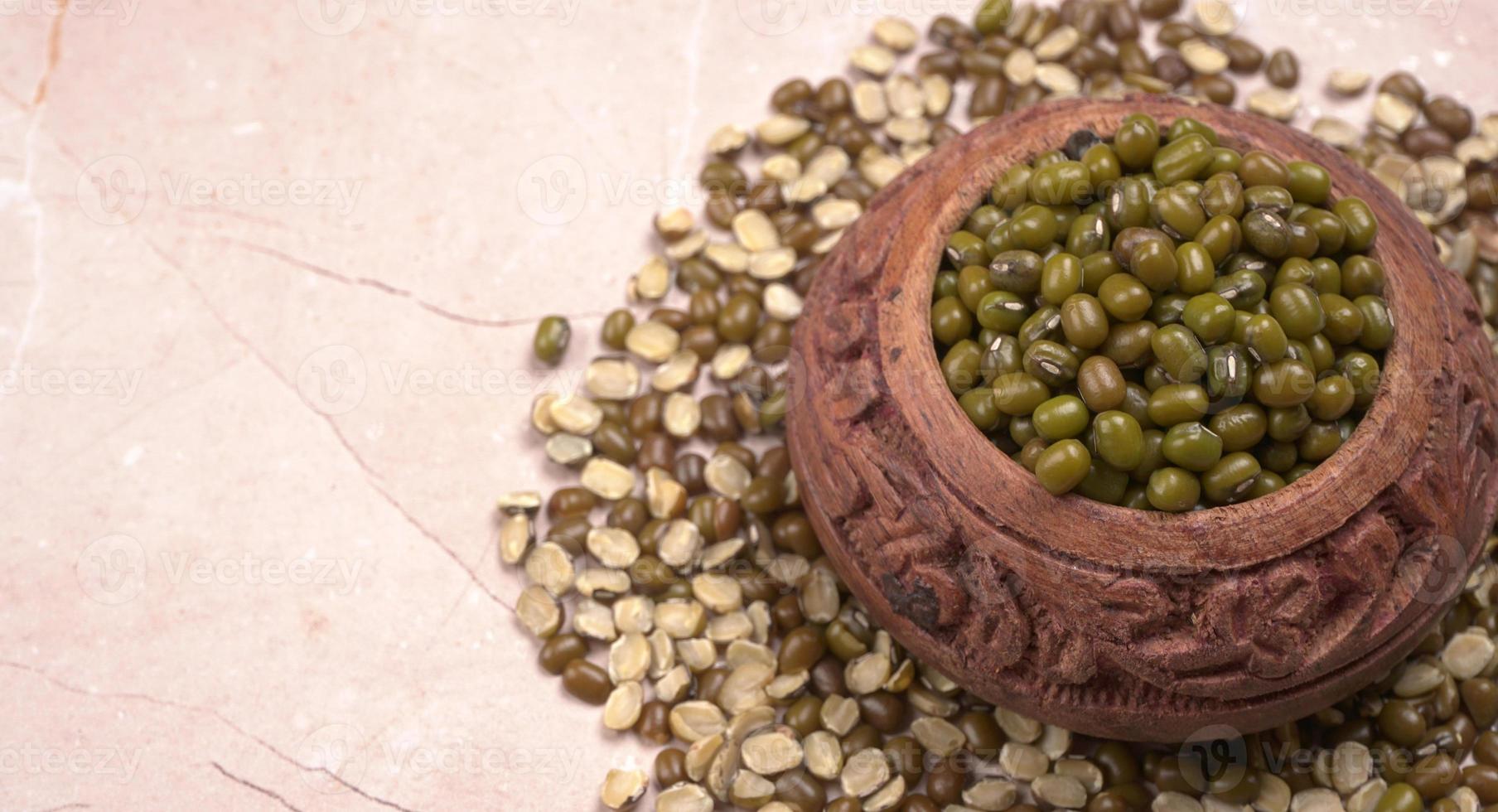 Green Mung Beans Also Know as Mung Dal, Vigna Radiata, Green Beans or Moong Dal isolated on White Background photo