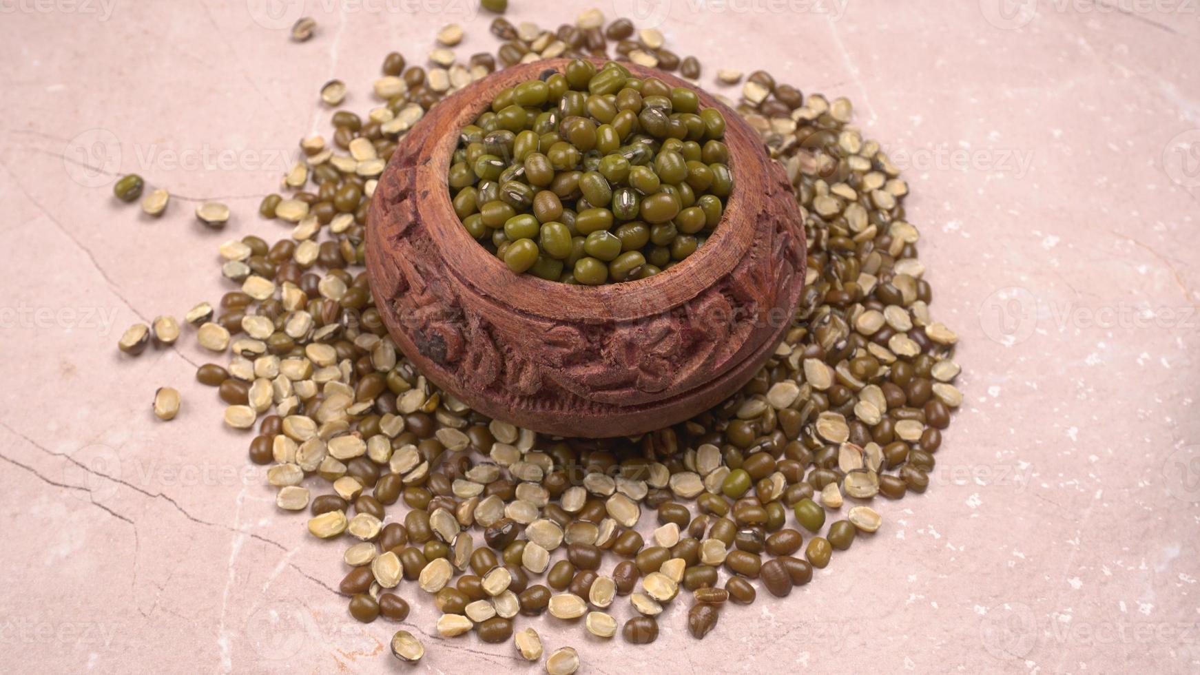 Green Mung Beans Also Know as Mung Dal, Vigna Radiata, Green Beans or Moong Dal isolated on White Background photo