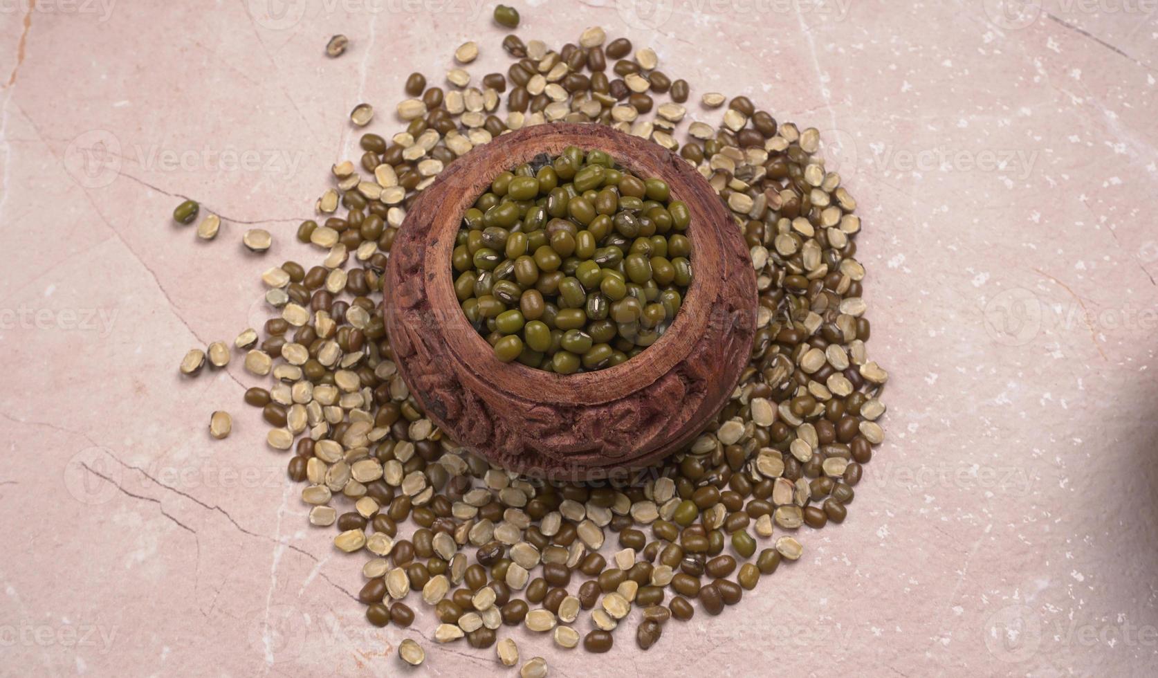 Green Mung Beans Also Know as Mung Dal, Vigna Radiata, Green Beans or Moong Dal isolated on White Background photo