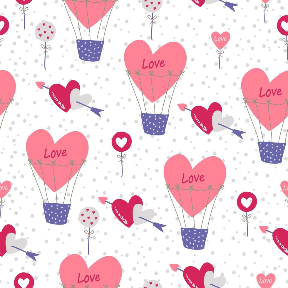 patrón sencillo sin costuras. globos, corazones con una flecha, sobre un fondo blanco. vector