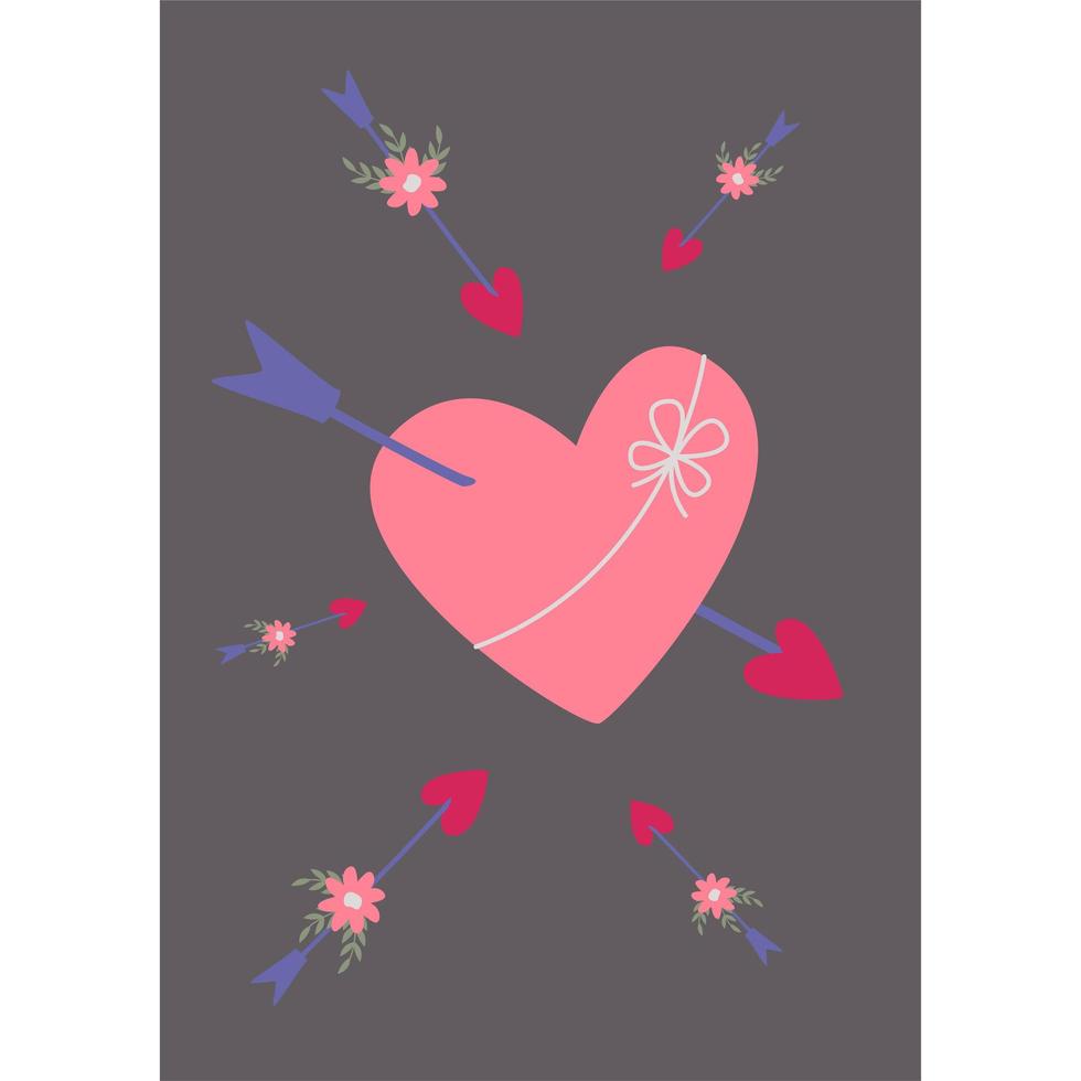A big heart with an arrow and arrows with flowers. vector