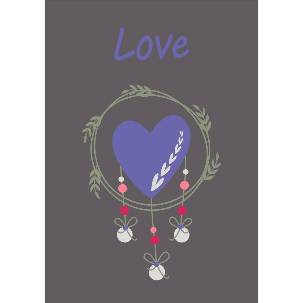 Decorative decoration with a heart. Vector image in boho style.