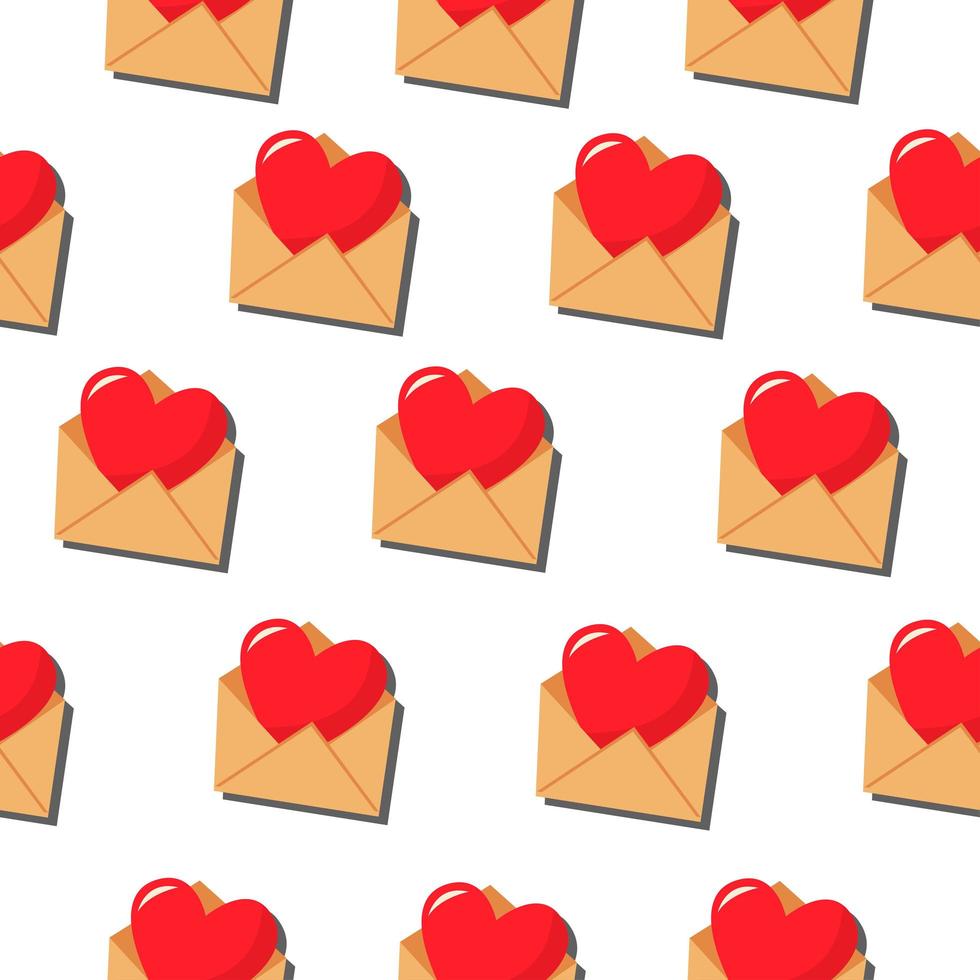 A red heart in an envelope. Vector pattern in a flat style.