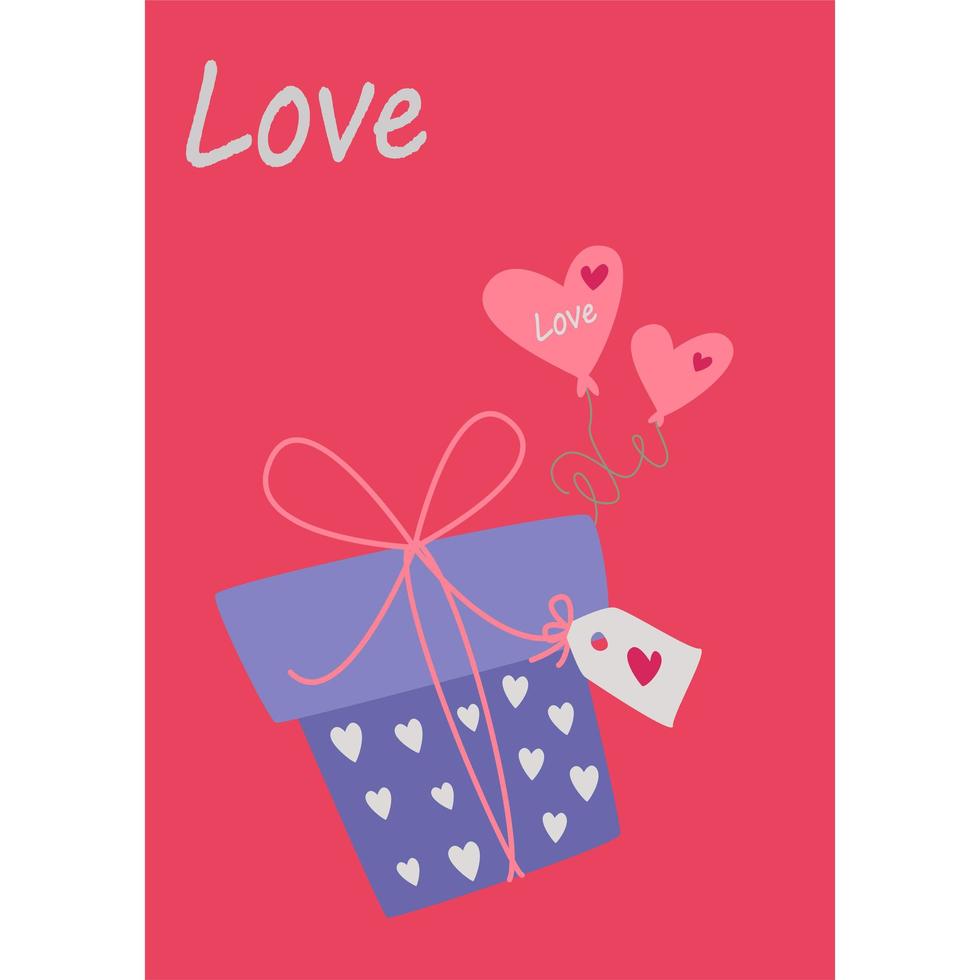 A gift box and balloons. Vector image in boho style.