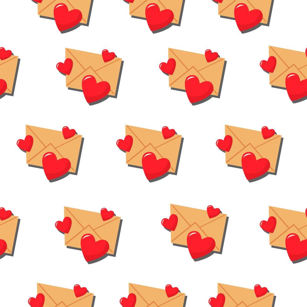 una carta y tres corazones rojos. patrón vectorial en un estilo plano. vector