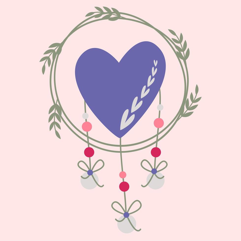 una corona decorativa con corazón, cuentas, lazos. vector