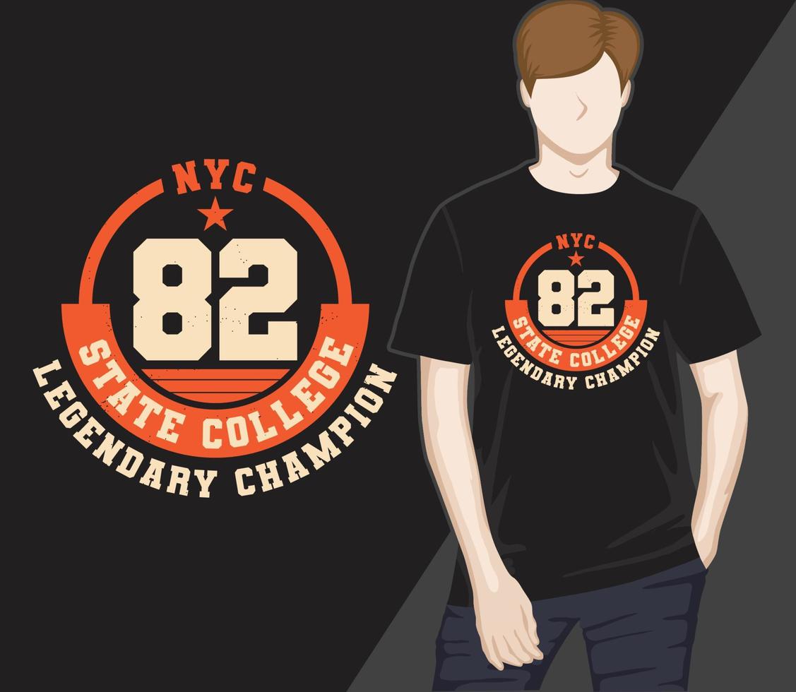 diseño de camiseta de tipografía de campeón legendario de ochenta y dos universidades estatales vector