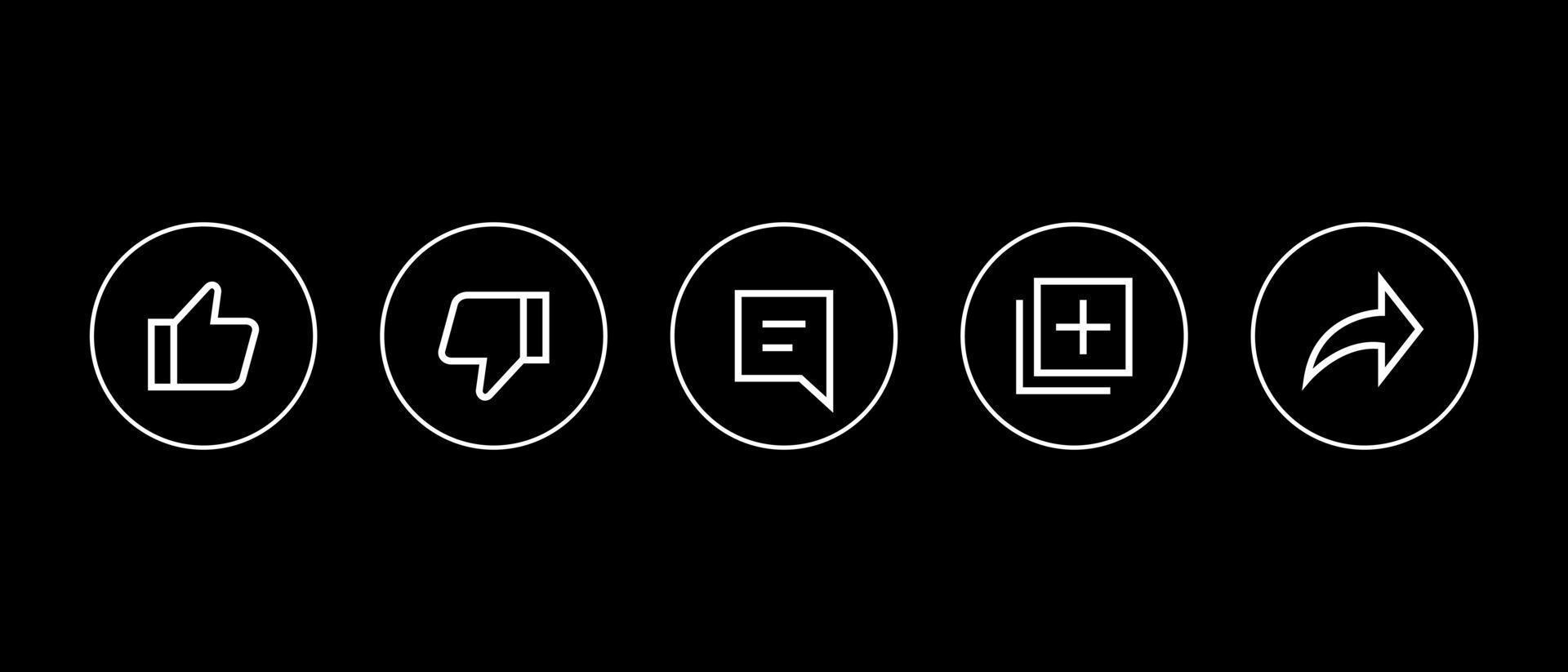 Like, Dislike, Comment, Save, and Share Icon Vector. Button Set for Streaming Channel in Line Style vector