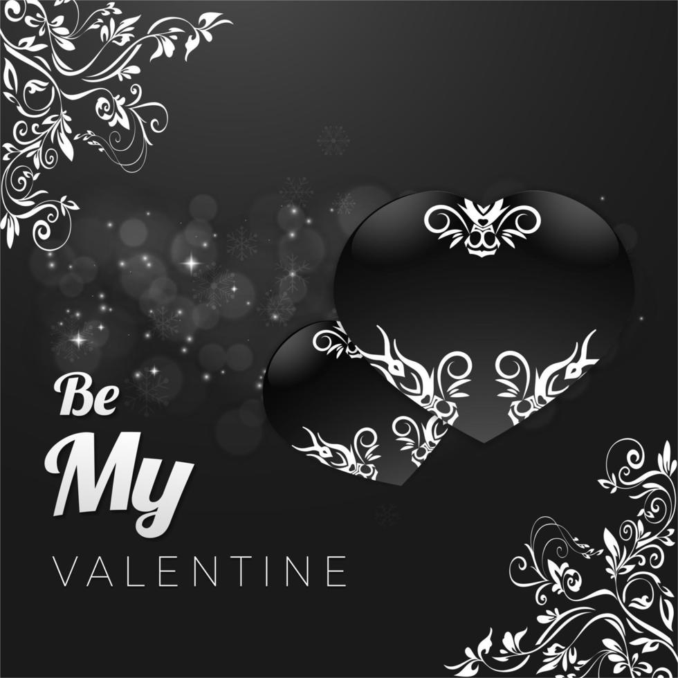 elegant black be my valentine greeting card design vector