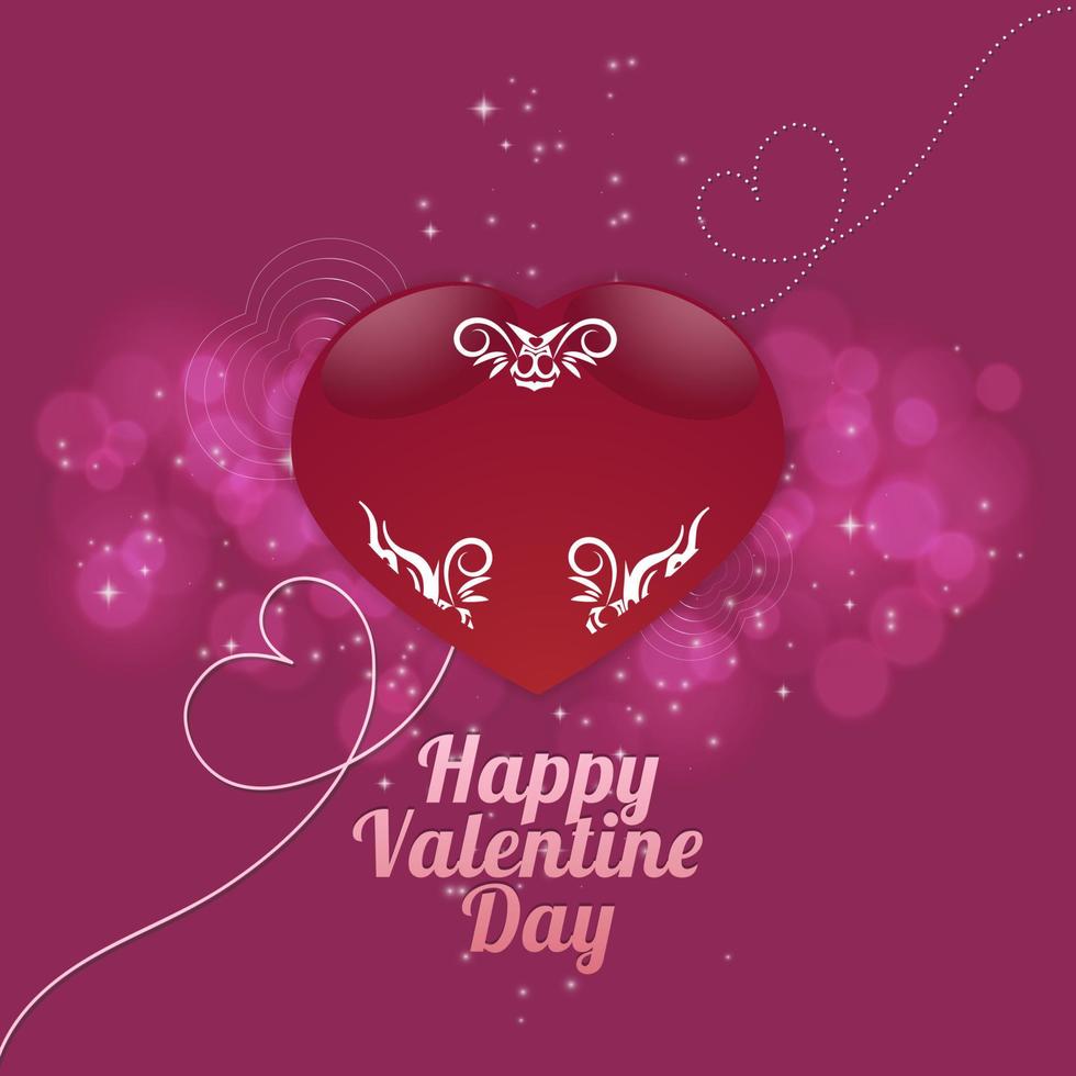 valentine day greeting card design with heart shape and bokeh ornaments vector