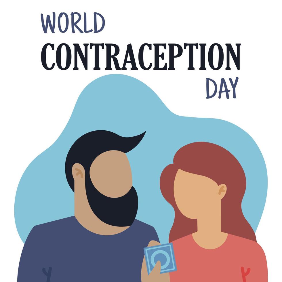 The guy and the girl are holding a condom in their hands.A young family uses contraception to protect against illness and unwanted pregnancies.Man and woman choose safe sex.Vector flat style vector