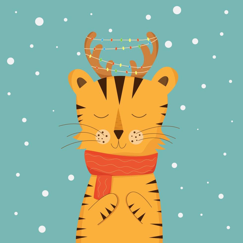 The symbol of the New Year 2022 is the tiger. Christmas tiger vector