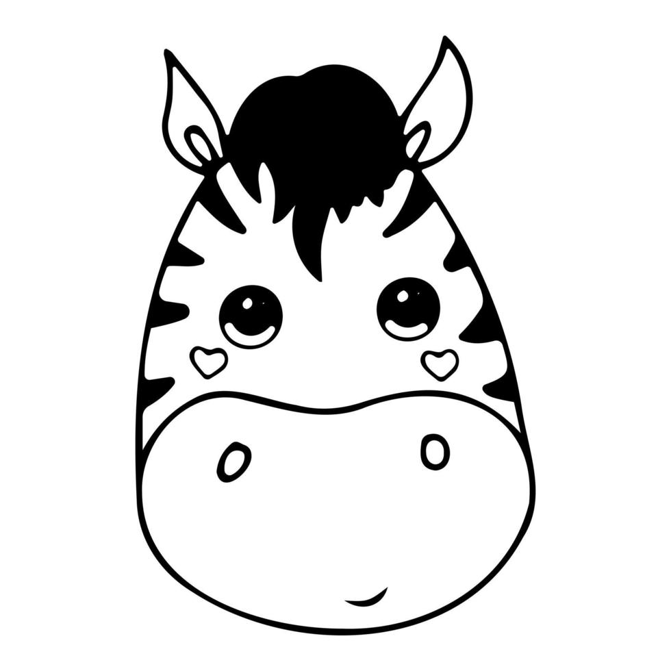 Cute cartoon zebra face, vector icon