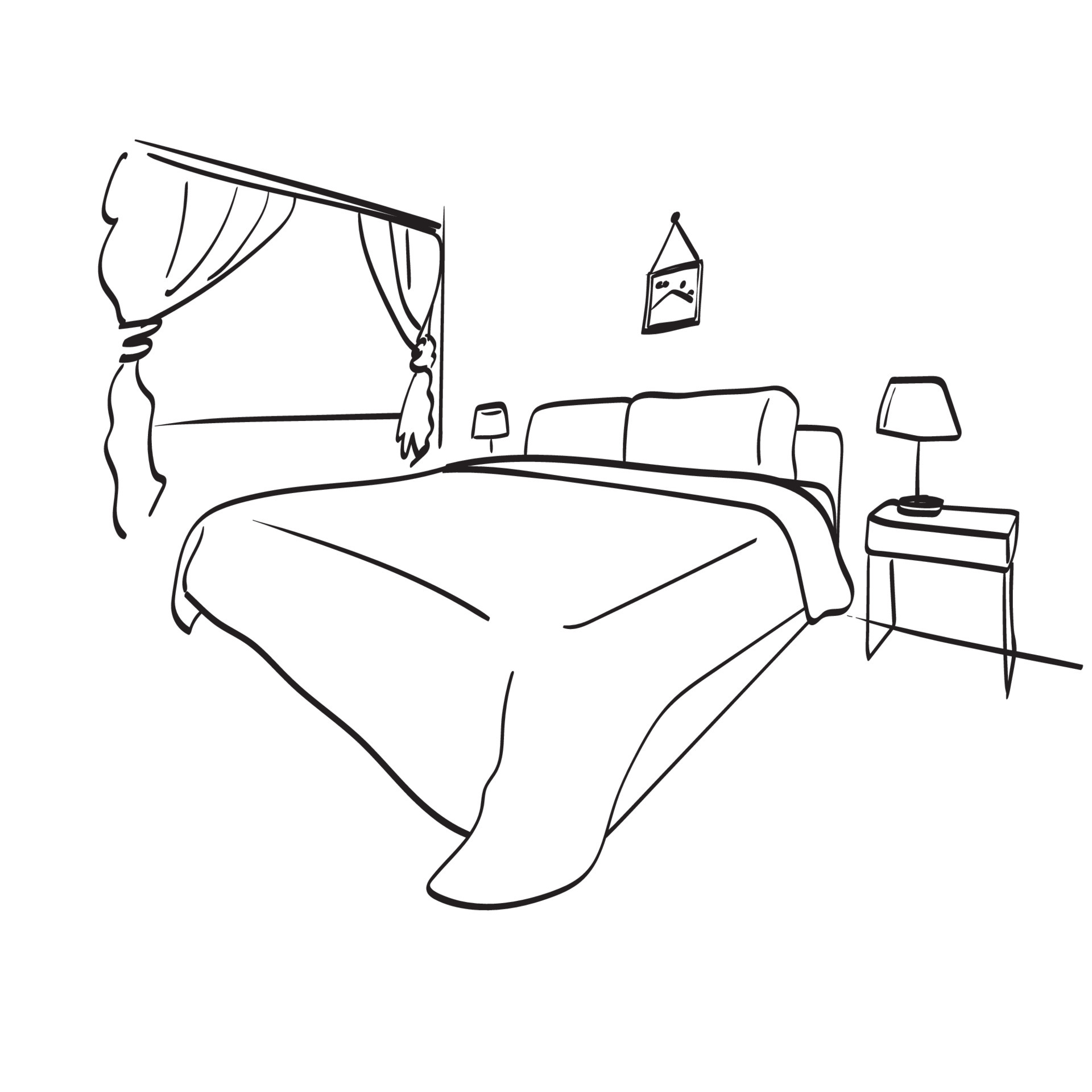 bedroom with window illustration vector hand drawn isolated on white background line art