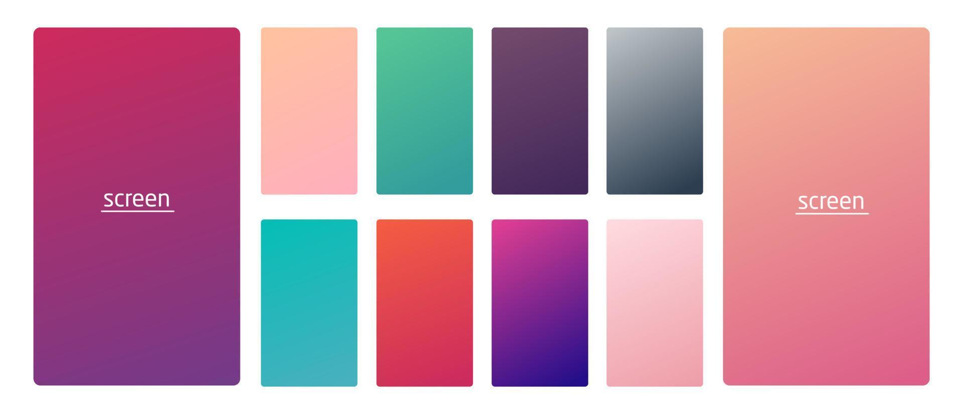 Vibrant and soft pastel gradient smooth color background set for devices, pc and modern smartphone screen soft pastel color backgrounds vector ux and ui design illustration.