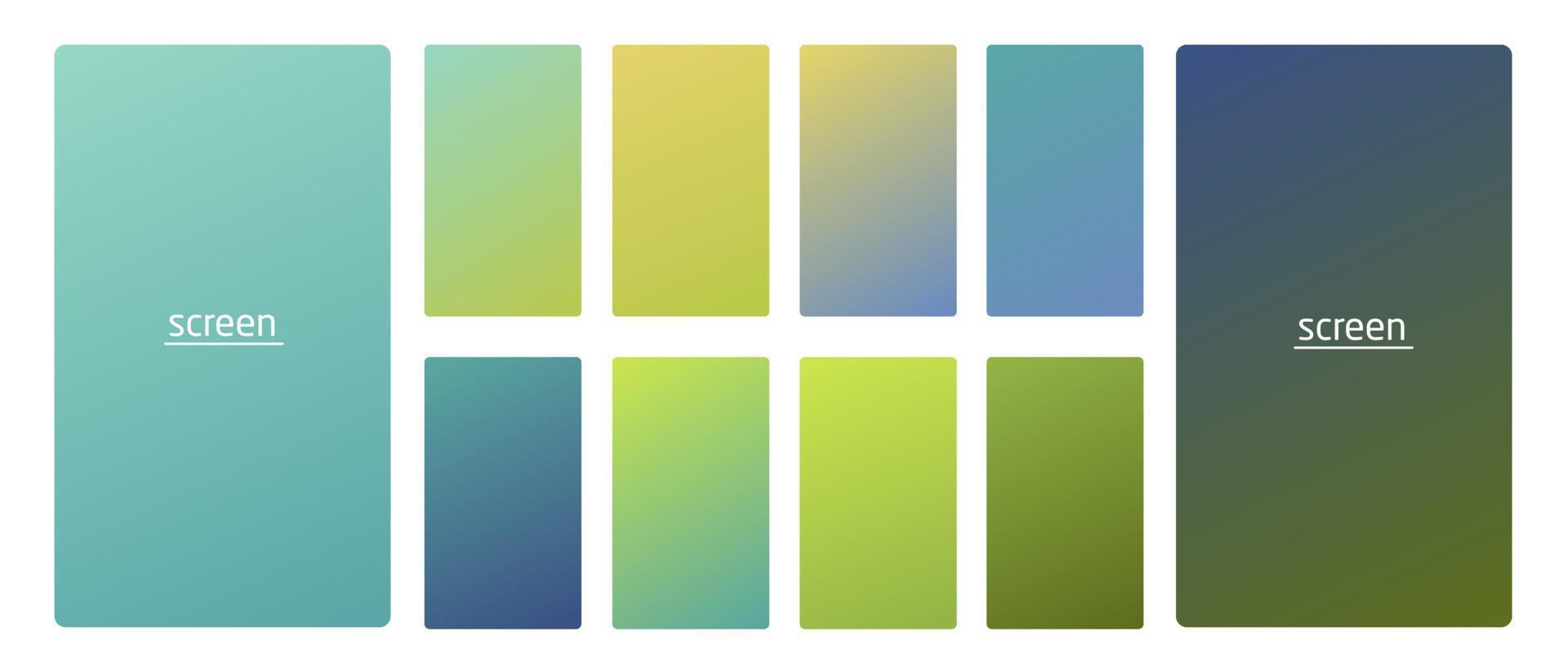 Vibrant and smooth gradient soft blue green colors for devices, pc and modern smartphone screen backgrounds set vector ux and ui design illustration