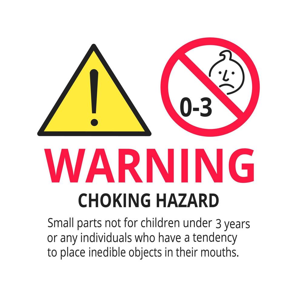 Choking hazard forbidden sign sticker not suitable for children under 3 years isolated on white background. vector