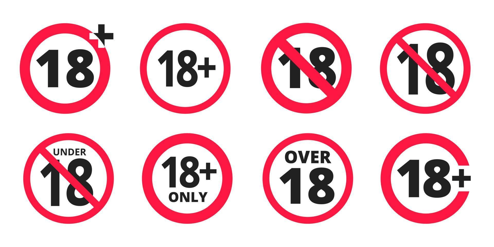 Under 18 forbidden round icon sign vector illustration. Eighteen or older persons adult content 18 plus only rating isolated on white background.