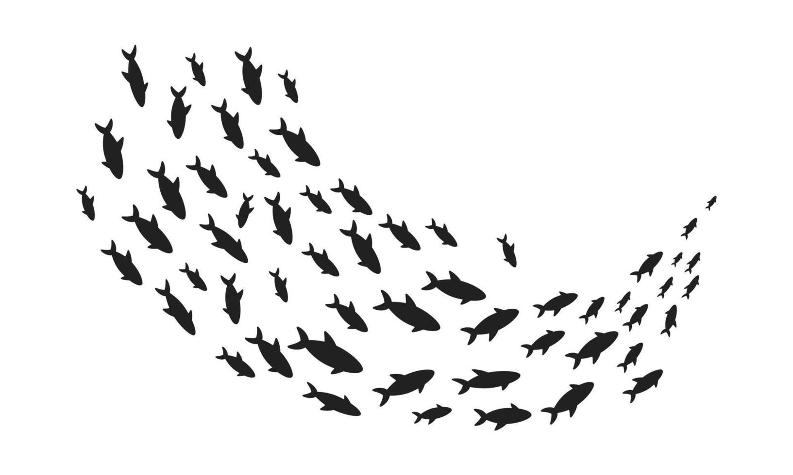 Silhouettes school of fish with marine life of various sizes swimming fish flat style design vector illustration.