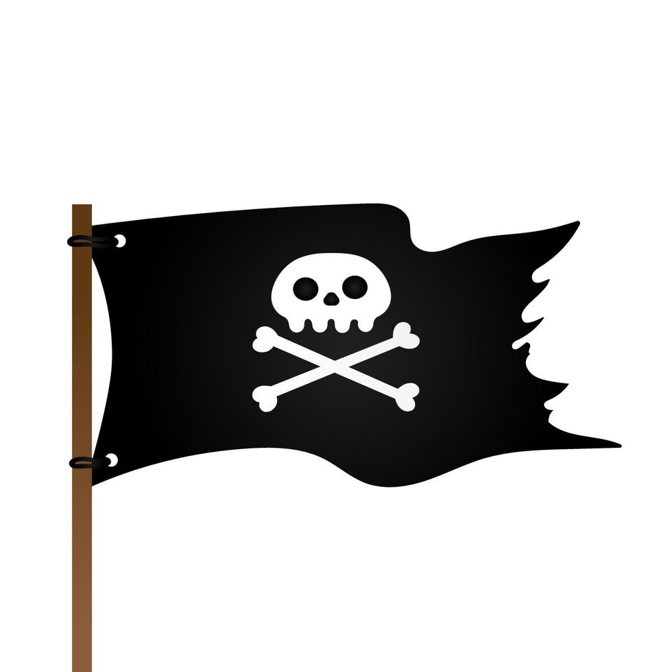 cráneo jolly roger, bandera pirata y cruce de huesos ilustración de vector de diseño de estilo plano.