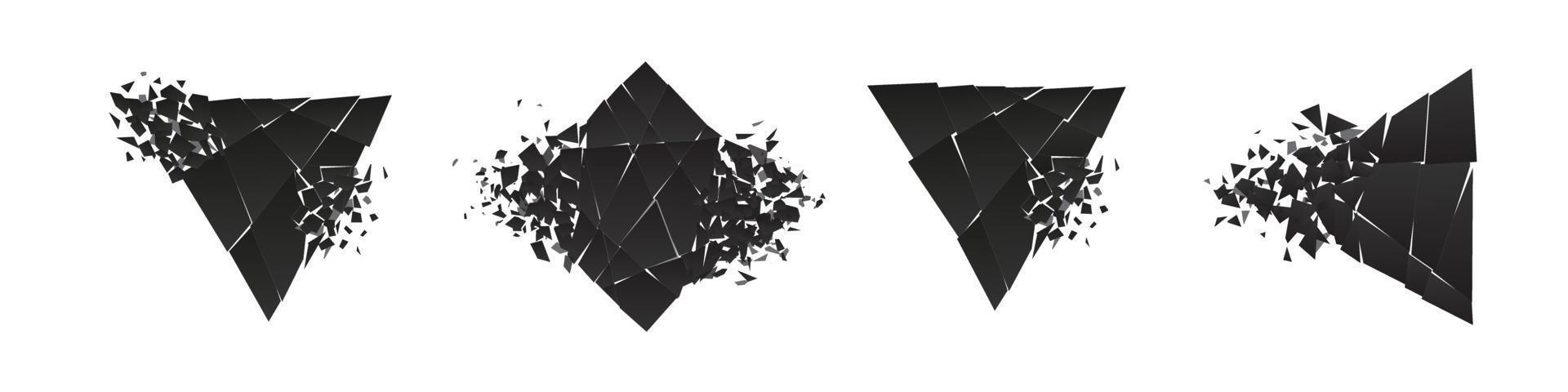 Shape shattered and explodes flat style design vector illustration set isolated on white background.