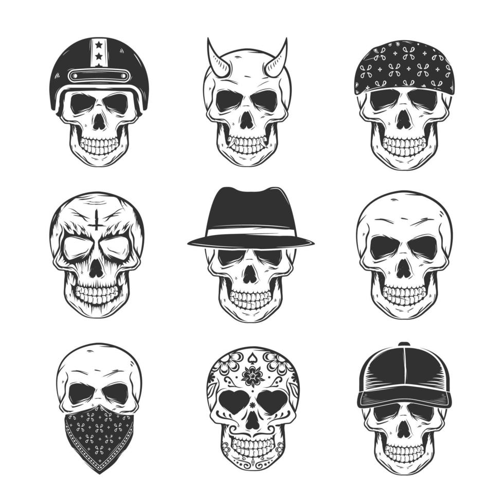 Set of skull characters vector